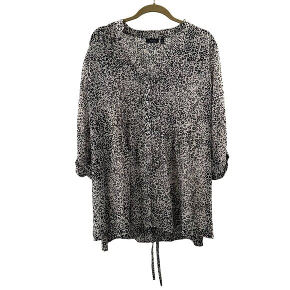 Apt. 9 2X Cheetah Leopard Print Tunic Blouse Drawstring Waist Pleated Animal - Picture 1 of 11